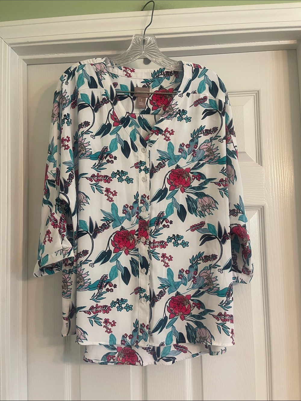 Chico’s Floral Blouse Tunic-Sz Medium